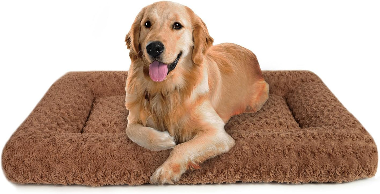 Dog Beds Crate Pad for Medium, Large Dogs, Deluxe Rose Plush Cat Sleeping Mats, Fits Crate Kennel Cage, Anti-Slip Pets Pillow, Washable Ultra Soft Fluffy Dog Bed for Crate (35"X23"Brown)