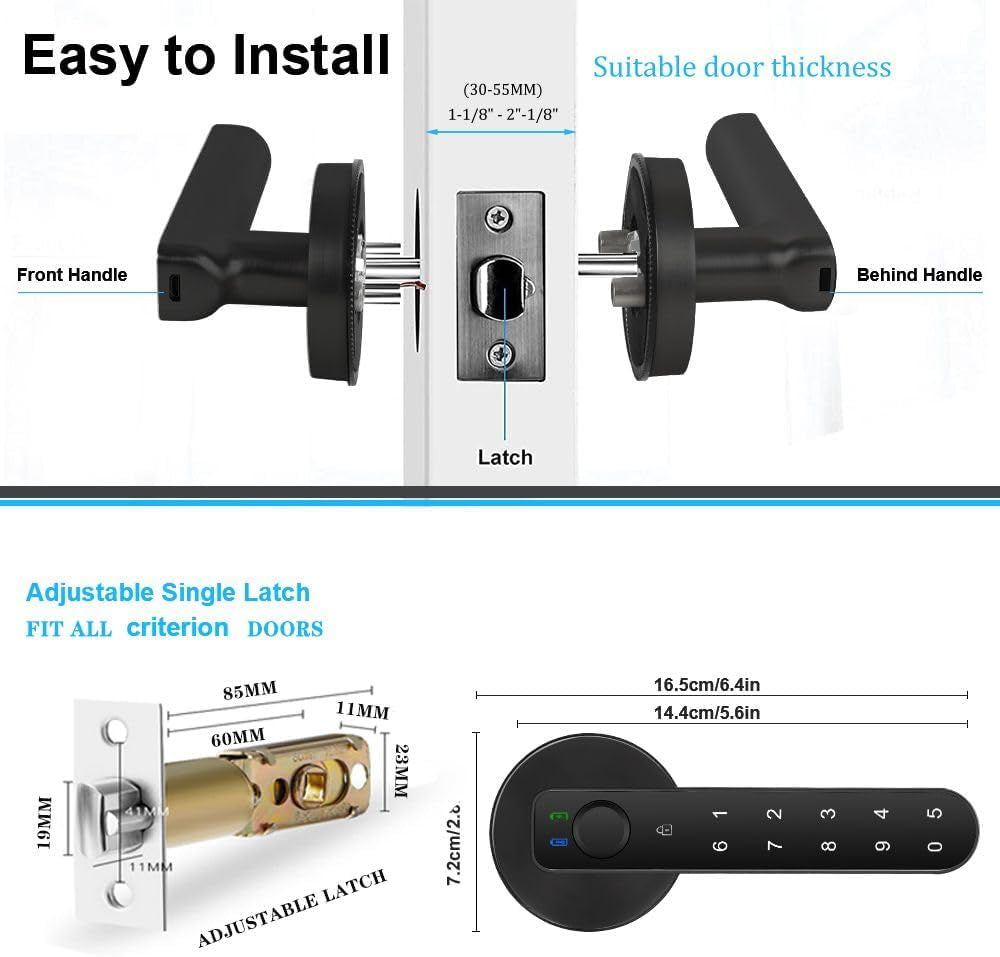 Fingerprint Door Lock, Smart Door Knob,Biometric Door Lock，With Passcode Keypad Keyless Entry Door Handle，For Bedroom Home Hotel Office Apartment Blac