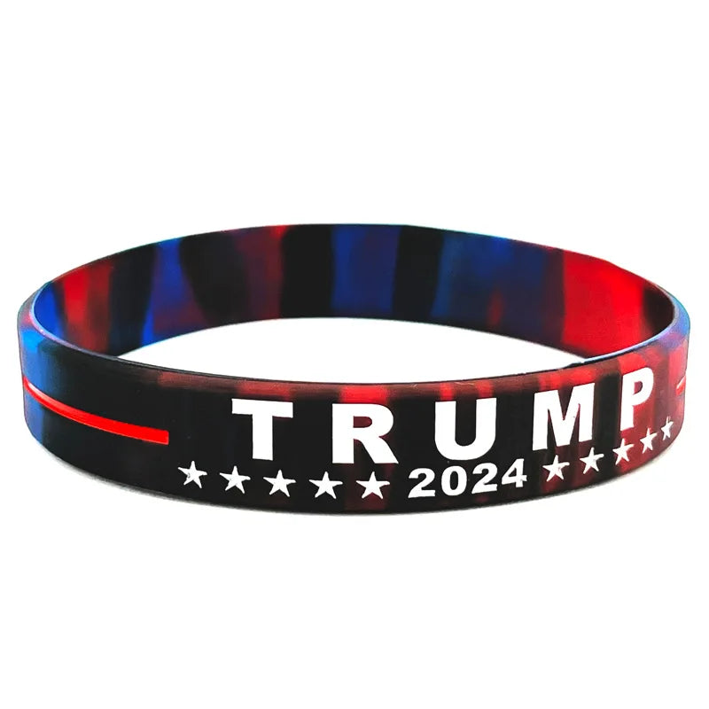 Trump 2024 Campaign Bracelet with Silicone Material Election Merchandise Adult Size Packaged Inspirational Wristbands Voter Gift