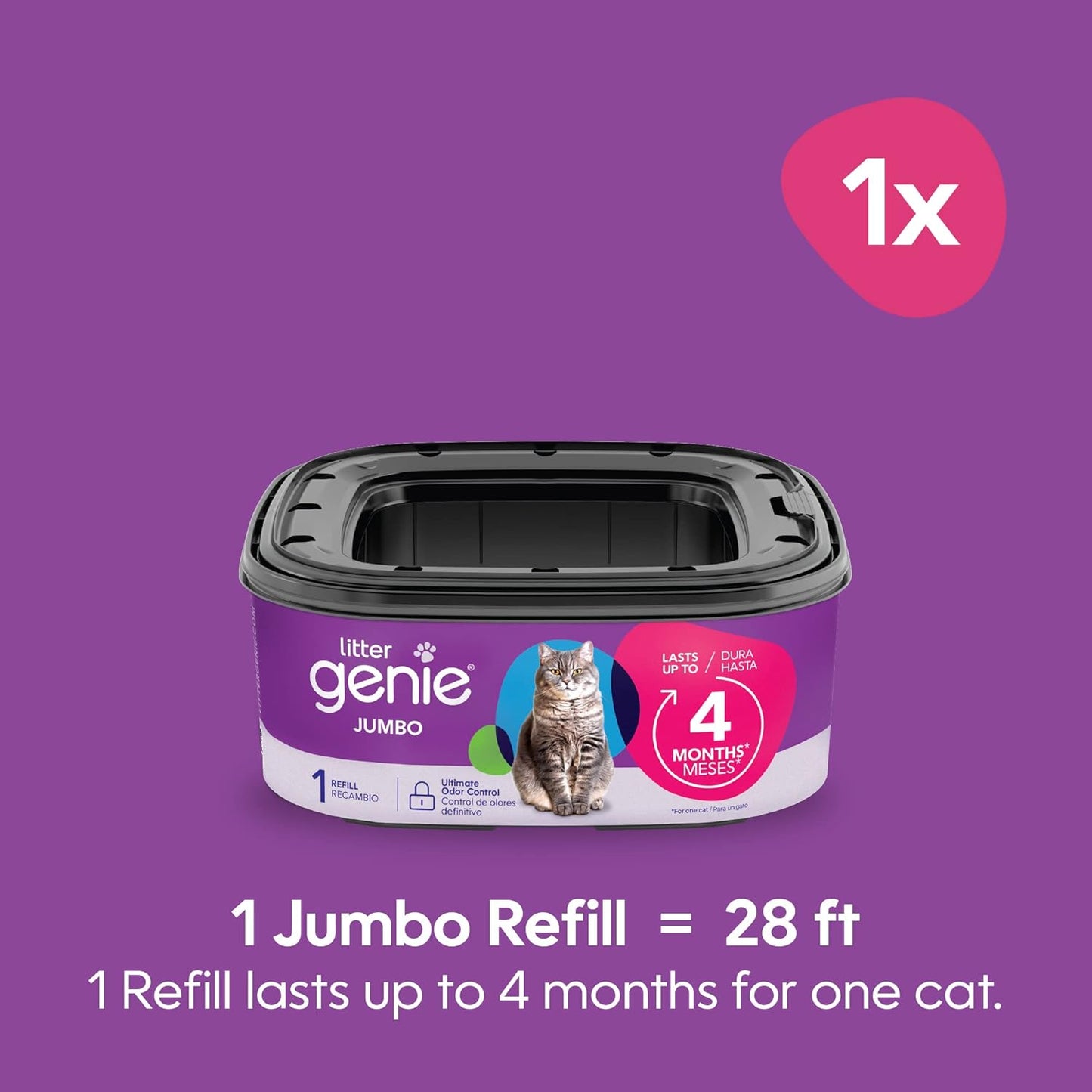 Refill Bags | Jumbo 1-Pack | up to 4 Months of Supply in 1 Cartridge | Ultimate Odor Control Cat Litter Bags