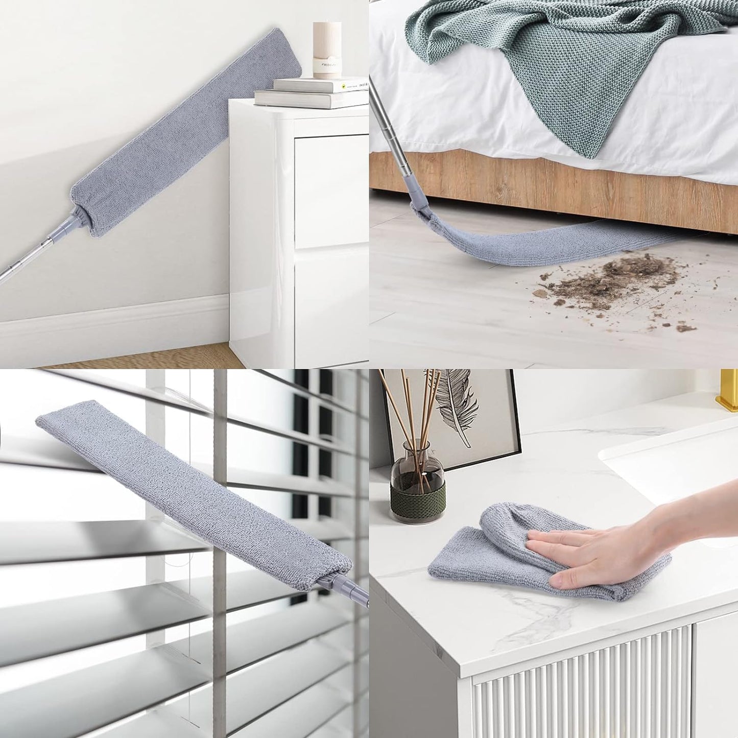 Retractable Gap Dust Cleaner, Duster Flat Wiper up to Extendable & Two Microfibre Covers, Retractable Gap Dust Cleaner for under Sofa Cabinets Bed Household Gap Dust