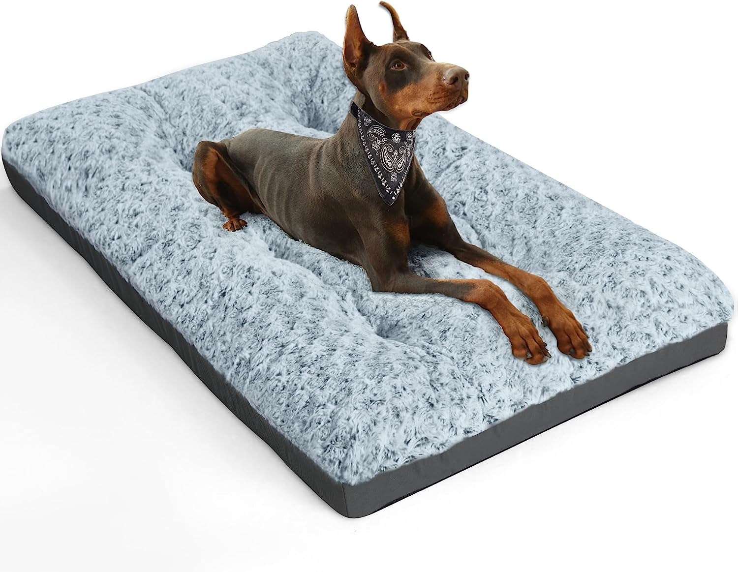 Deluxe Washable Dog Bed for Large Dogs Dog Crate Mat 36 Inch Comfy Fluffy Kennel Pad Anti-Slip for Dogs up to 70 Lbs, 36" X 23", Grey