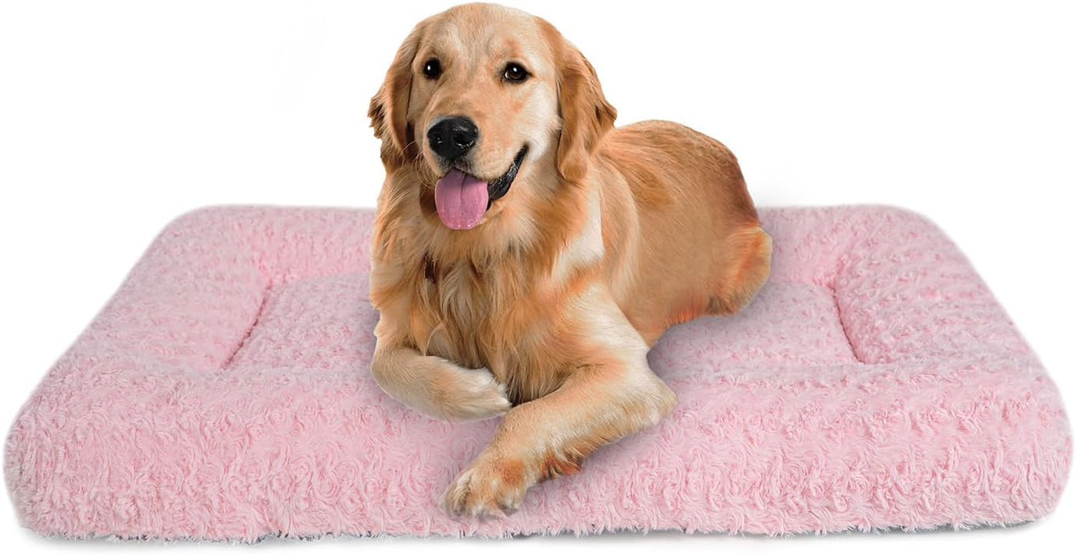 Dog Beds Crate Pad for Medium, Large Dogs, Deluxe Rose Plush Cat Sleeping Mats, Fits Crate Kennel Cage, Anti-Slip Pets Pillow, Washable Ultra Soft Fluffy Dog Bed for Crate (35"X23"Pink)