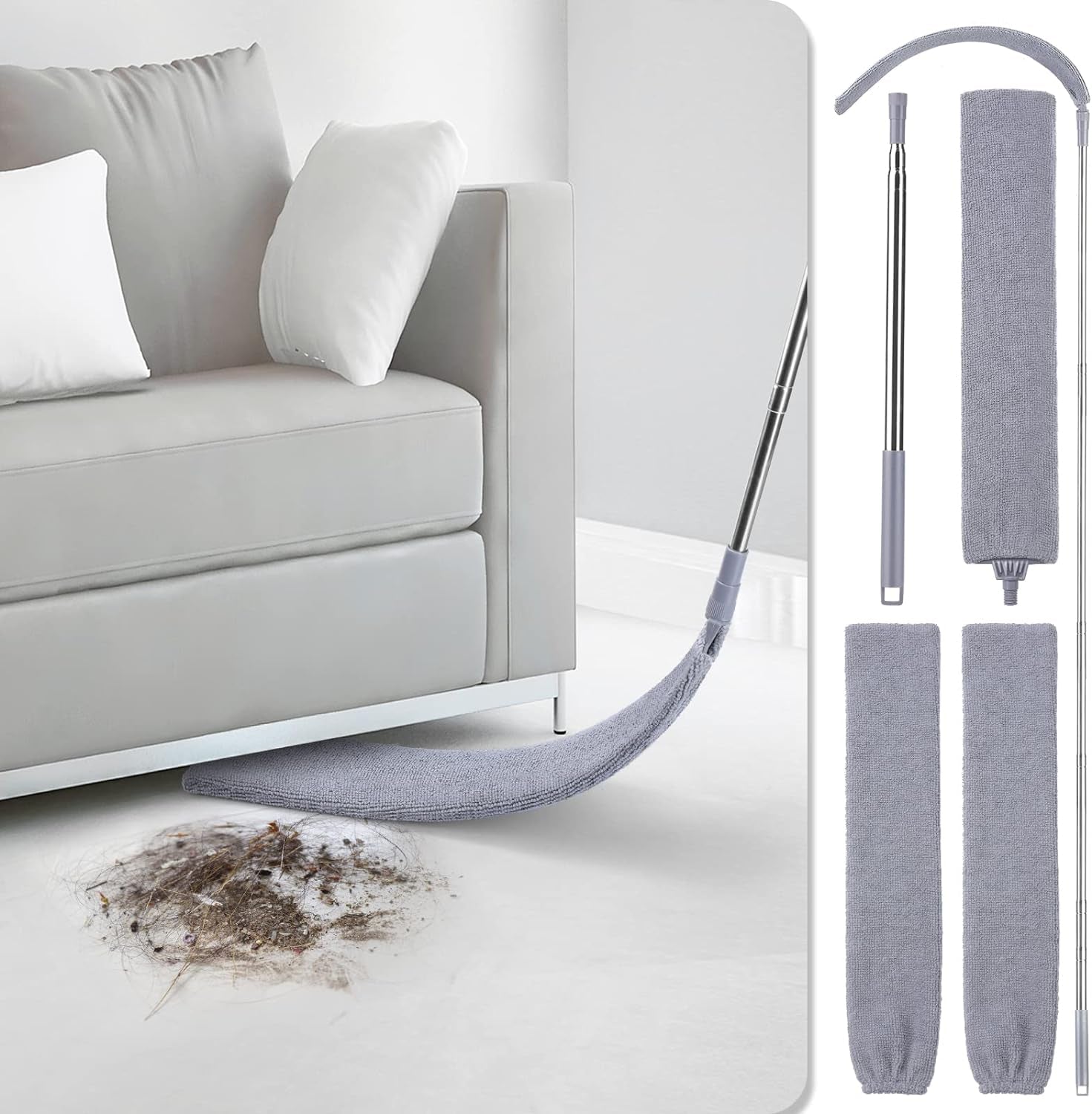 Retractable Gap Dust Cleaner, Duster Flat Wiper up to Extendable & Two Microfibre Covers, Retractable Gap Dust Cleaner for under Sofa Cabinets Bed Household Gap Dust