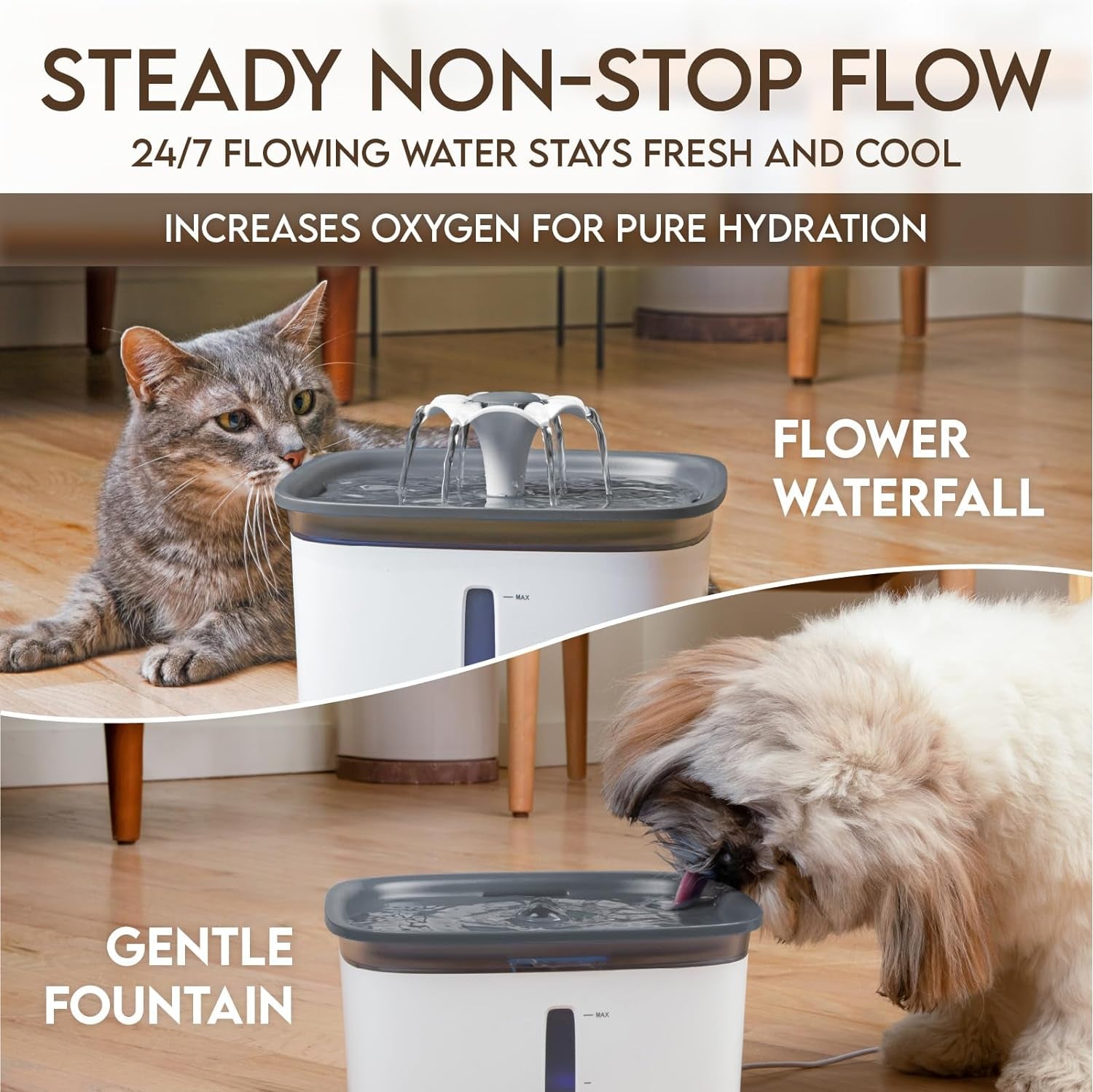 95Oz/2.8L Pet Fountain, Automatic Cat Water Fountain Dog Water Dispenser with Replacement Filters for Cats, Dogs, Multiple Pets (Grey, Plastic)