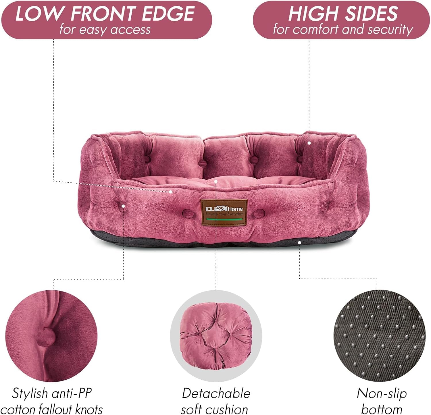 home Cat Dog Bed for Small Pets up to 15Lbs - round Cat Beds for Indoor Cats, Machine Washable Comfortable Pet Bed for Puppy and Kitten with Non-Slip Bottom (Plum Pink)