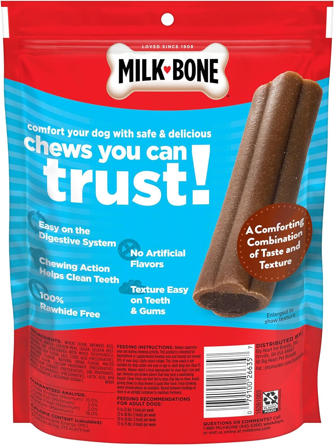 Comfort Chews, Rawhide Free Dog Treats with Unique Chewy Texture and Real Beef, 3 Chews (Pack of 5), Easy on Digestive System